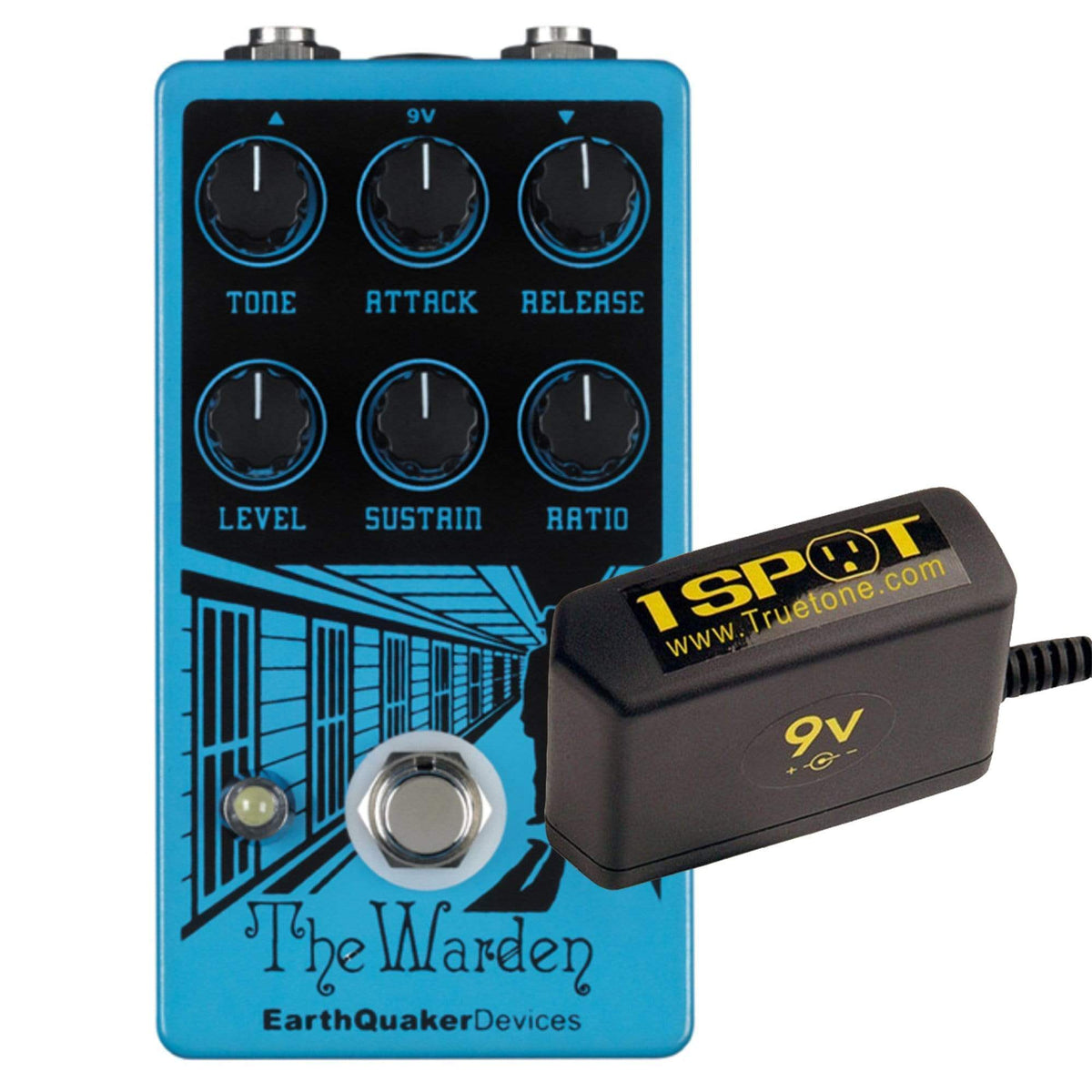 Earthquaker Devices The Warden Optical Compressor v2 Bundle w/ Truetone 1 Spot Space Saving 9v Adapter - MusicMarket