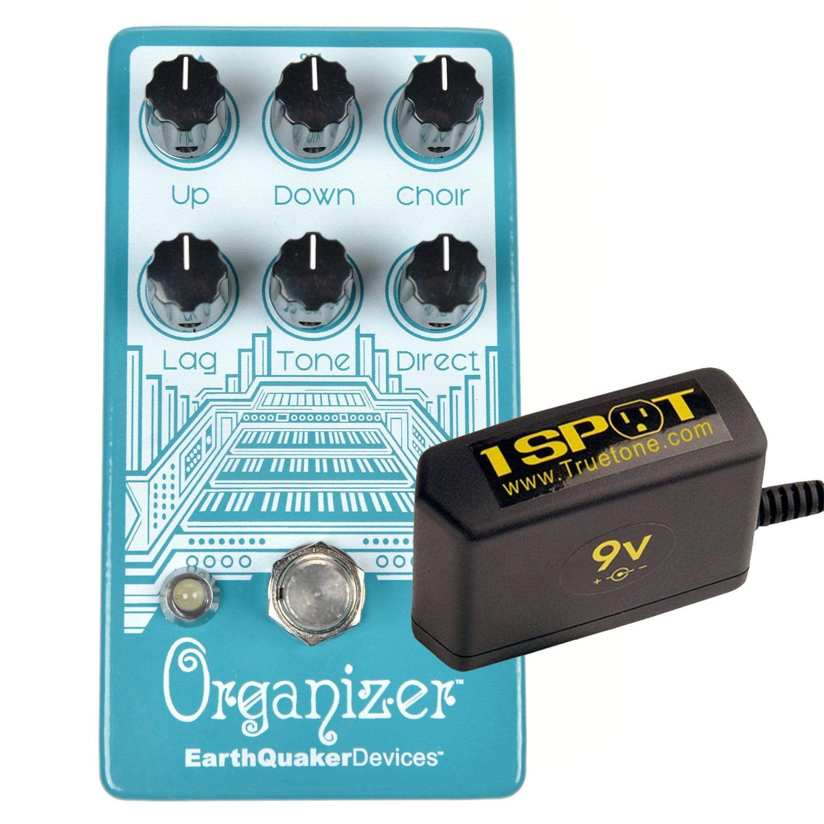 Earthquaker Devices Organizer Polyphonic Organ Emulator v2 Bundle w/ Truetone 1 Spot Space Saving 9v Adapter -