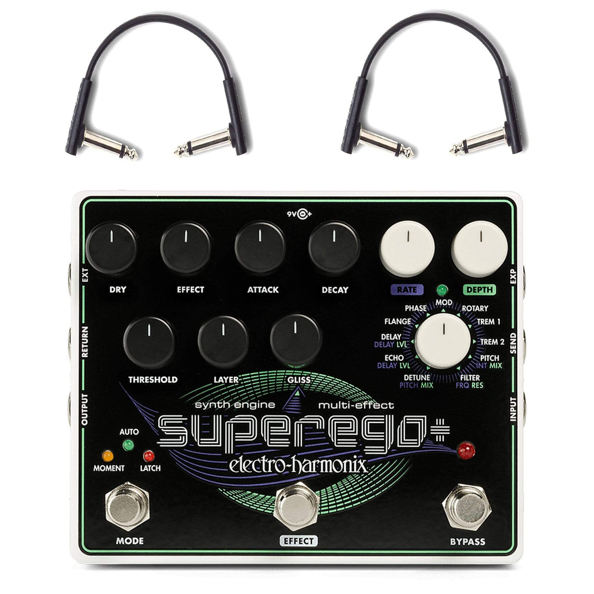 Electro-Harmonix Superego Plus Synth Engine/Multi Effect w/(2) RockBoard Flat Patch Cables Bundle - MusicMarket