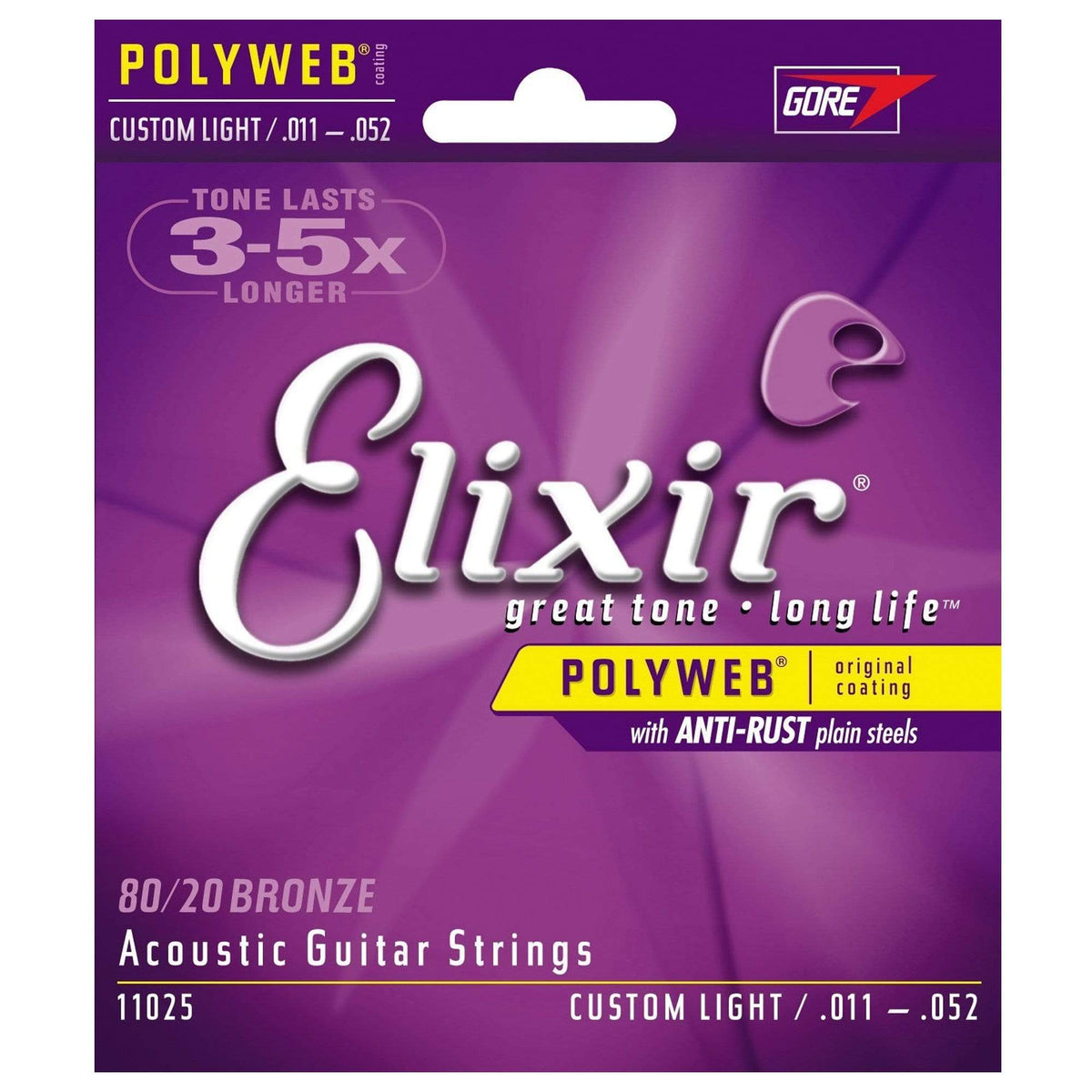Elixir 11025 Acoustic 80/20 Poly Custom Light 11-52 (12 Pack Bundle) - View 2 | MusicMarket