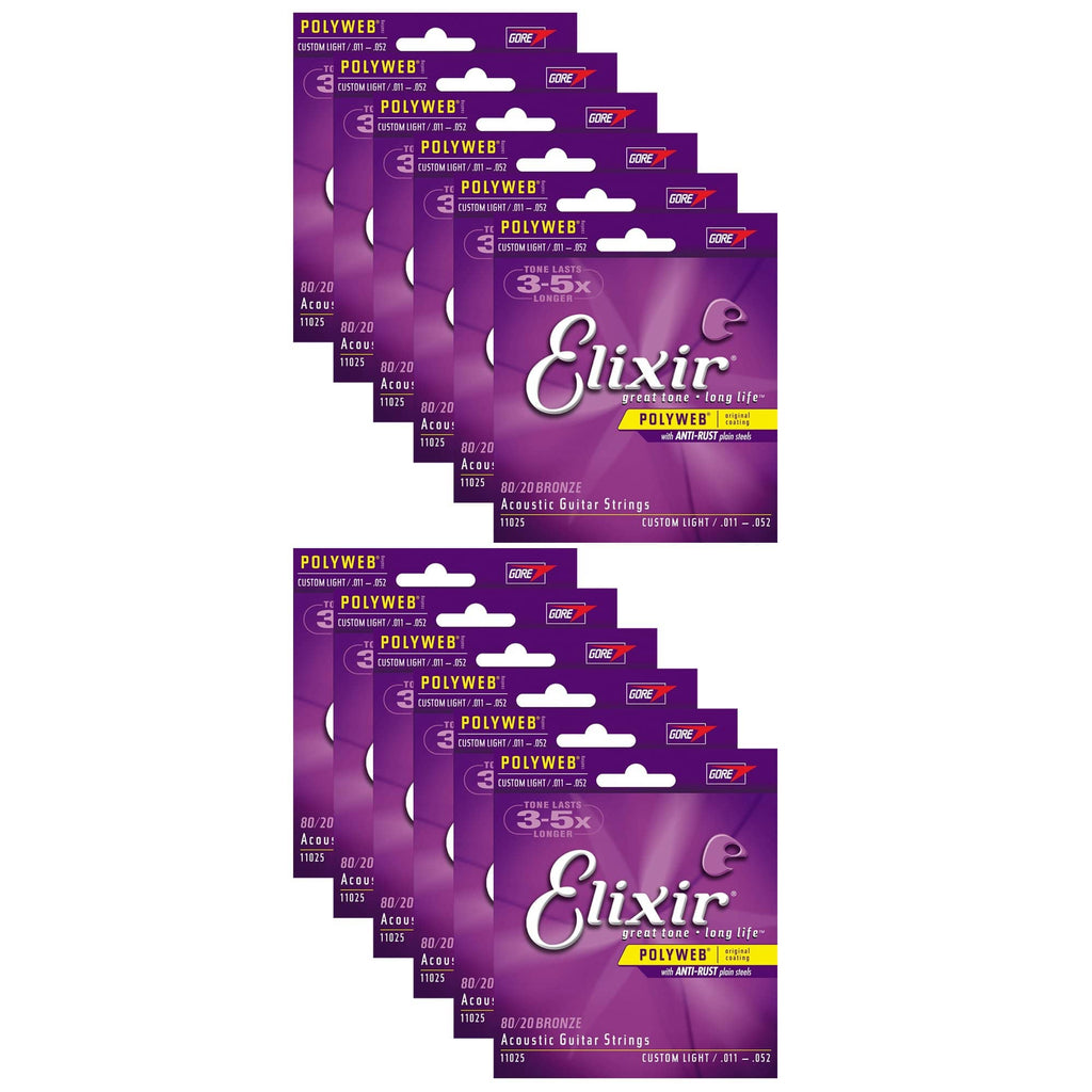 Elixir 11025 Acoustic 80/20 Poly Custom Light 11-52 (12 Pack Bundle) - MusicMarket