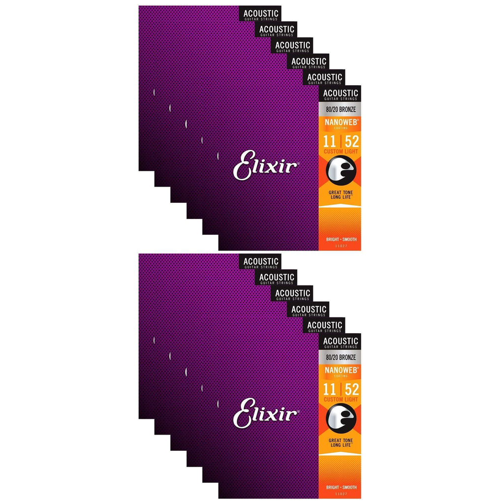 Elixir 11027 Acoustic 80/20 Nano Custom Light 11-52 (12 Pack Bundle) - MusicMarket