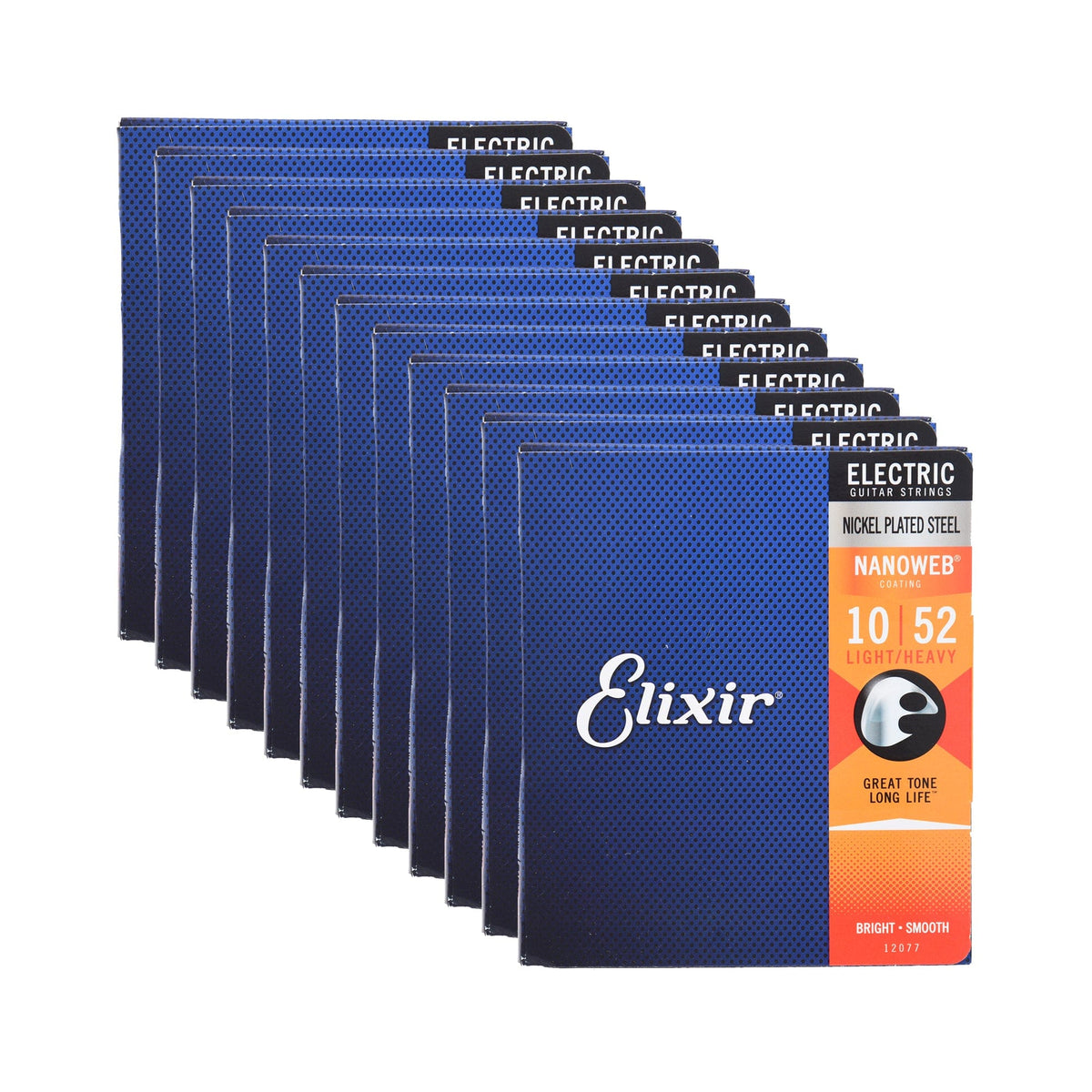 Elixir 12077 Electric Nanoweb Light-Heavy 10-52 12 Pack Bundle - MusicMarket