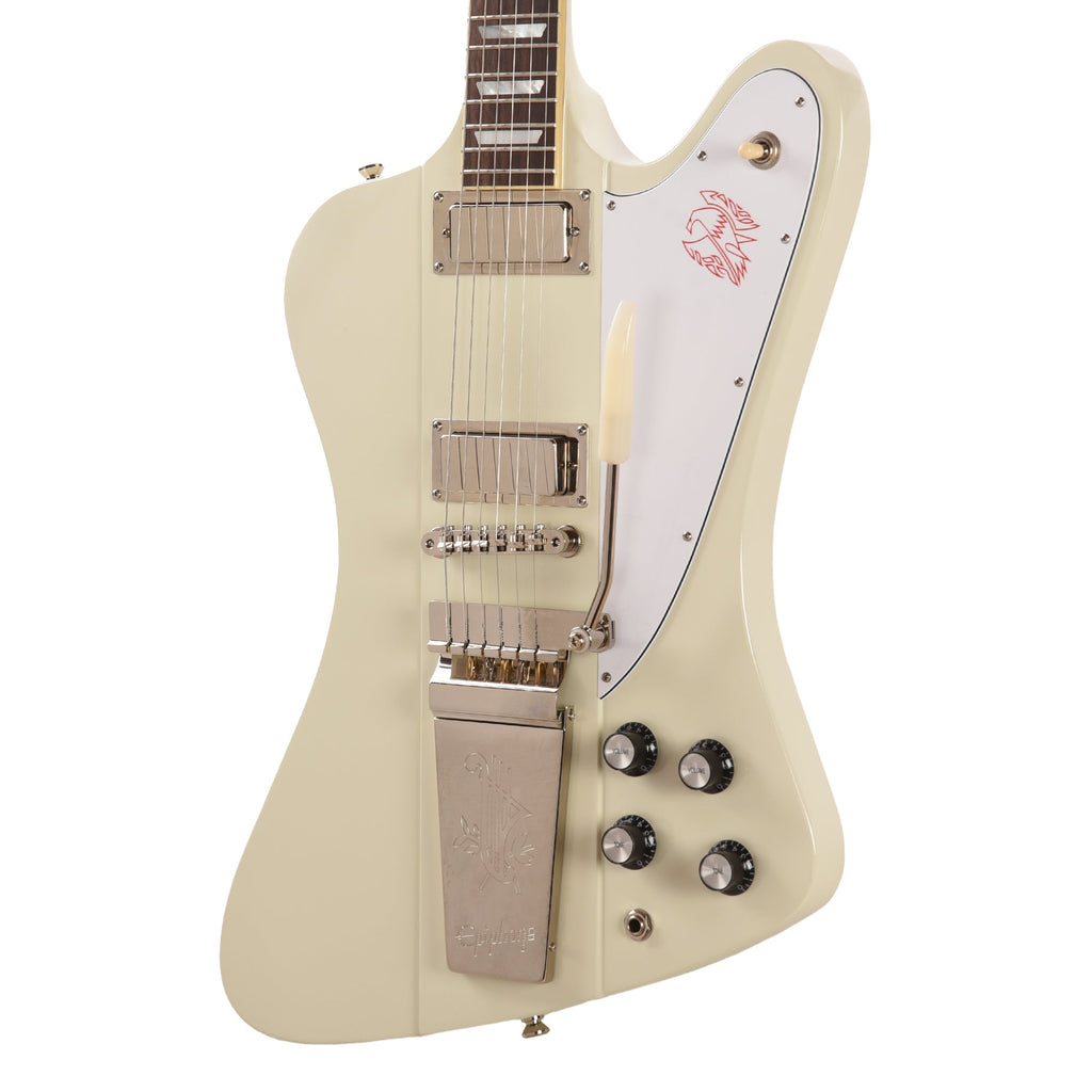 Epiphone Inspired by Gibson Custom 1963 Firebird V Reissue Vibrola Polaris White w/Maestro - View 2 | MusicMarket