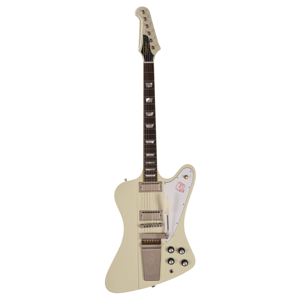 Epiphone Inspired by Gibson Custom 1963 Firebird V Reissue Vibrola Polaris White w/Maestro - View 4 | MusicMarket