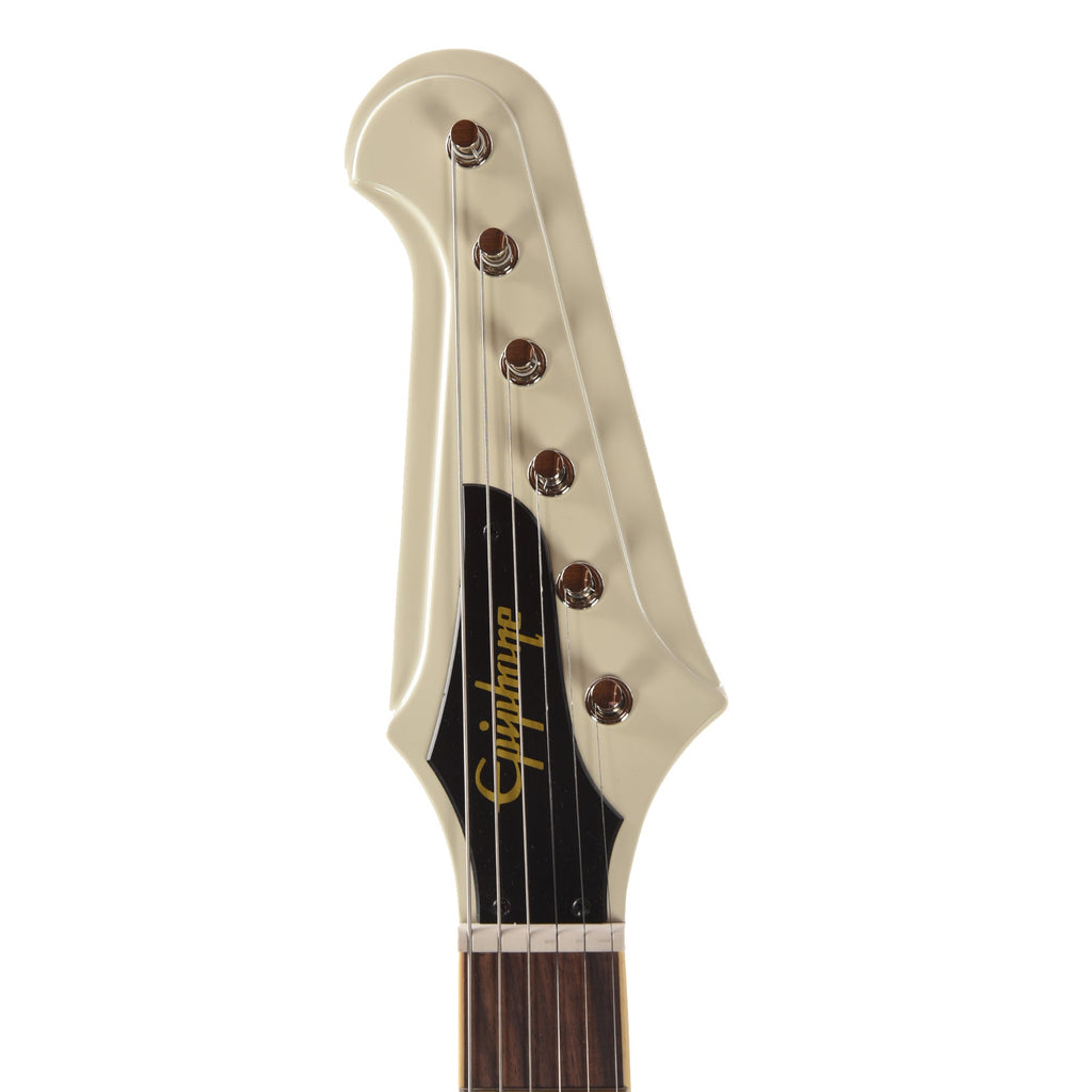 Epiphone Inspired by Gibson Custom 1963 Firebird V Reissue Vibrola Polaris White w/Maestro - View 6 | MusicMarket
