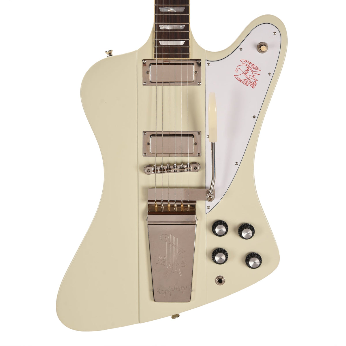 Epiphone Inspired by Gibson Custom 1963 Firebird V Reissue Vibrola Polaris White w/Maestro - MusicMarket