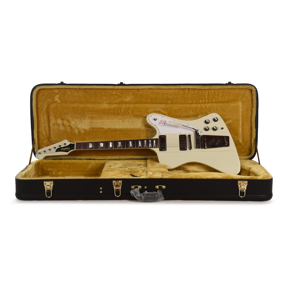 Epiphone Inspired by Gibson Custom 1963 Firebird V Reissue Vibrola Polaris White w/Maestro - View 9 | MusicMarket
