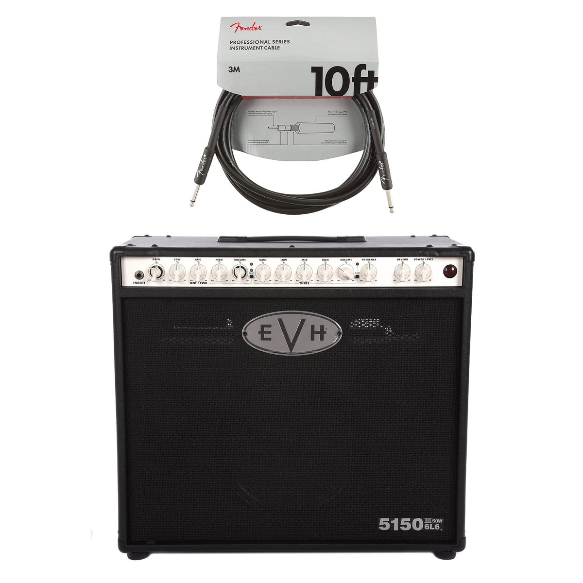 EVH 5150 III 50-Watt 6L6 1x12 Combo Black Cable Bundle - MusicMarket