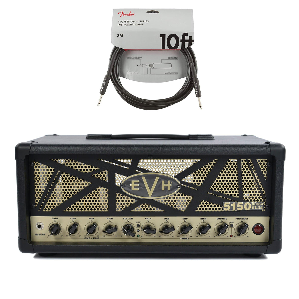 EVH 5150 III 50 Watt EL34 Head Black Cable Bundle - MusicMarket