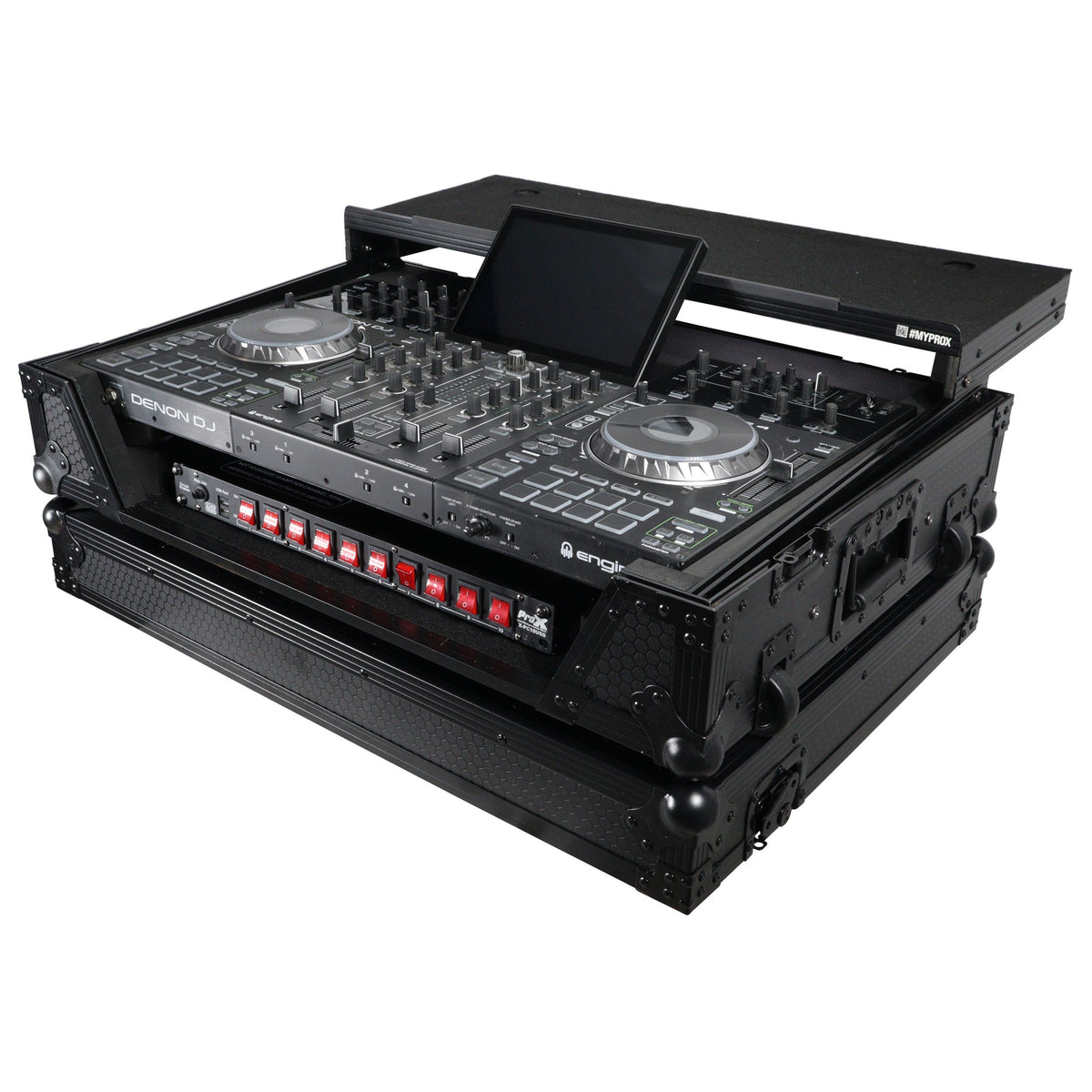 ProX XS-PRIME4WLTBL ATA Flight Case For Denon PRIME 4 G2/PRIME 4 MK2 DJ Controller with Laptop Shelf 1U Rack Space