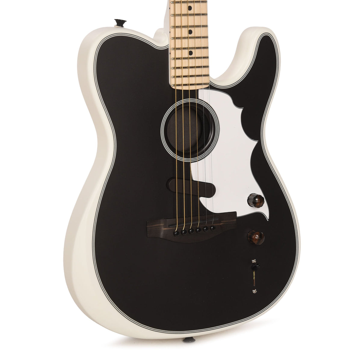 Fender Artist Jack White Triplesonic Acoustasonic Telecaster Satin Arctic White with Black Top - MusicMarket