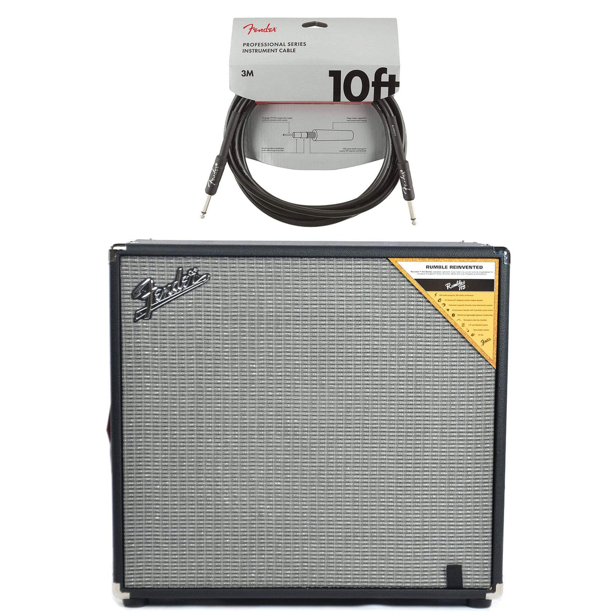 Fender Rumble 1x15 Cabinet Black/Silver Cable Bundle - MusicMarket
