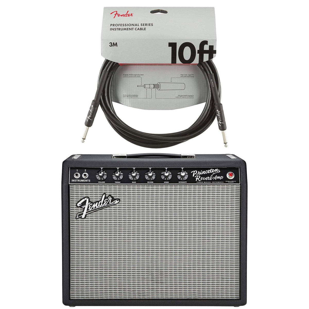 Fender '65 Princeton Reverb 15w 1x10 Combo Cable Bundle - MusicMarket