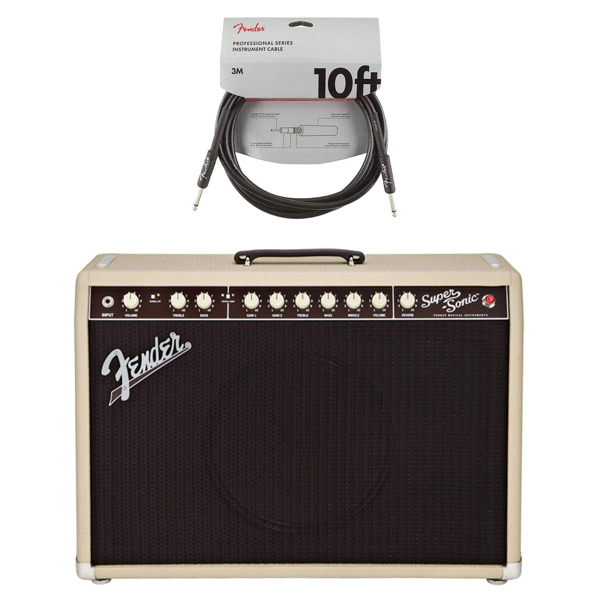 Fender Super-Sonic 22W 1x12 Combo Blonde Cable Bundle - MusicMarket
