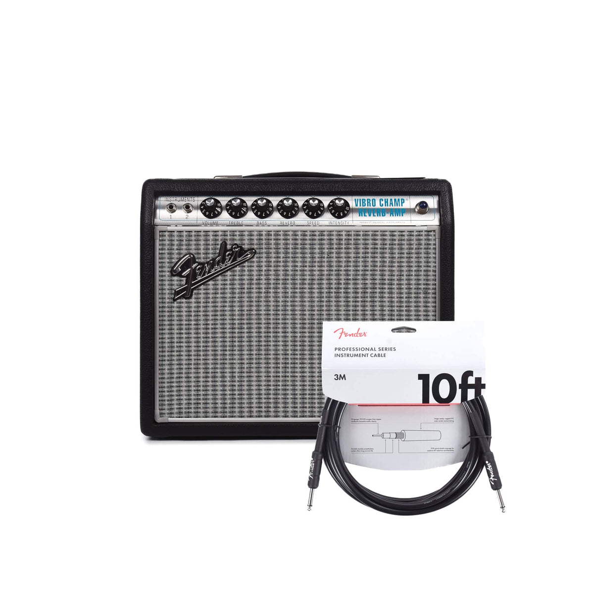 Fender Vintage Modified '68 Custom Vibro Champ Reverb Silverface and (1) Cable Bundle - MusicMarket