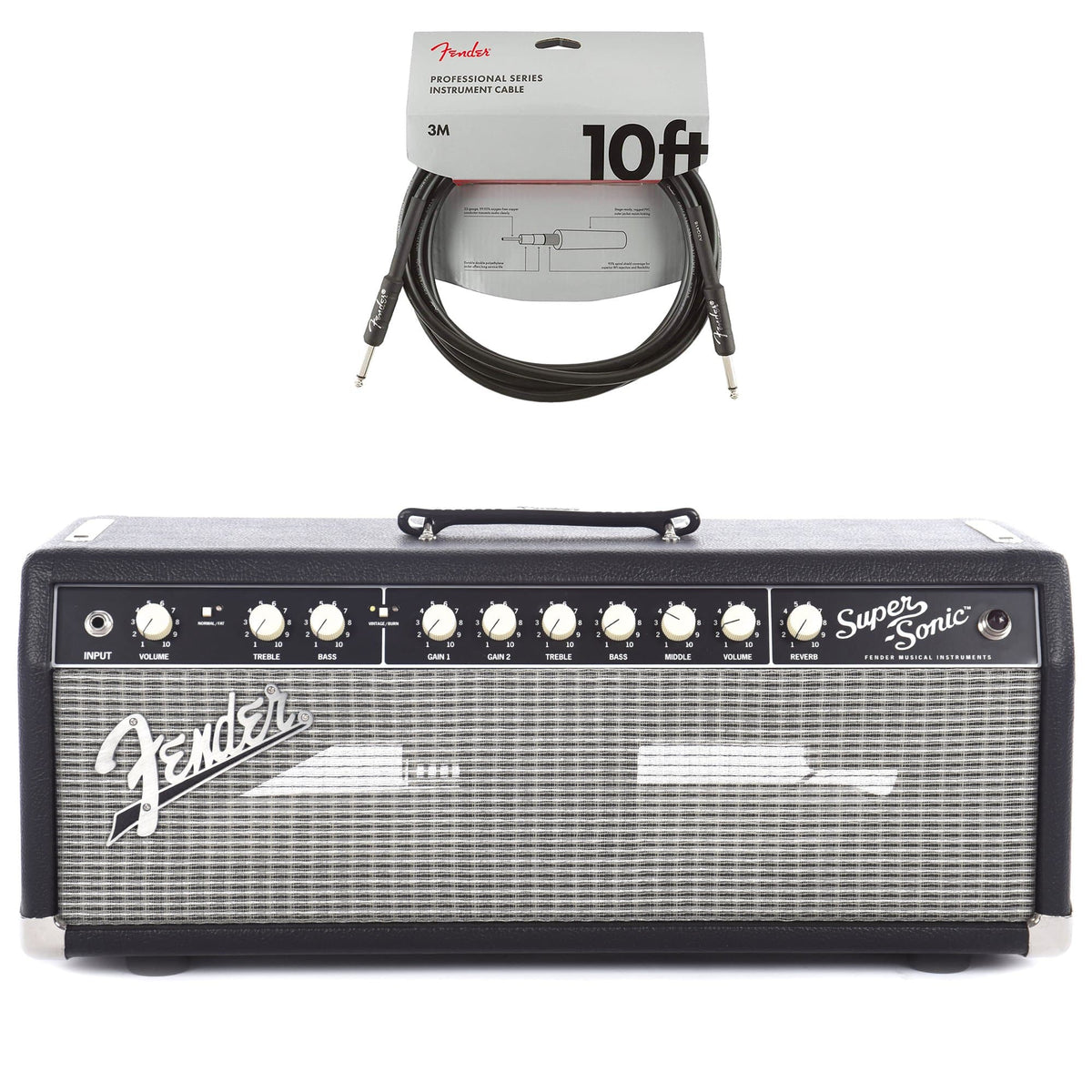 Fender Super-Sonic 22 Head Black & Silver 120V 8 ohm Cable Bundle - MusicMarket