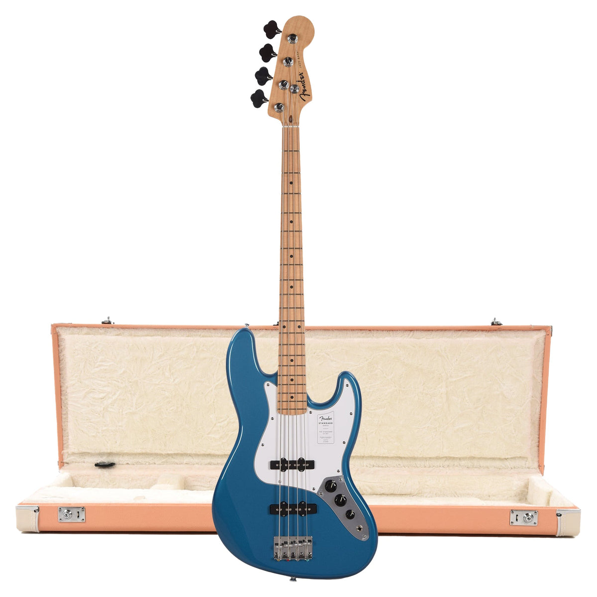 Fender Standard Jazz Bass MN Aqua Marine Metallic and Pacific Peach Hardshell Case Bundle - MusicMarket