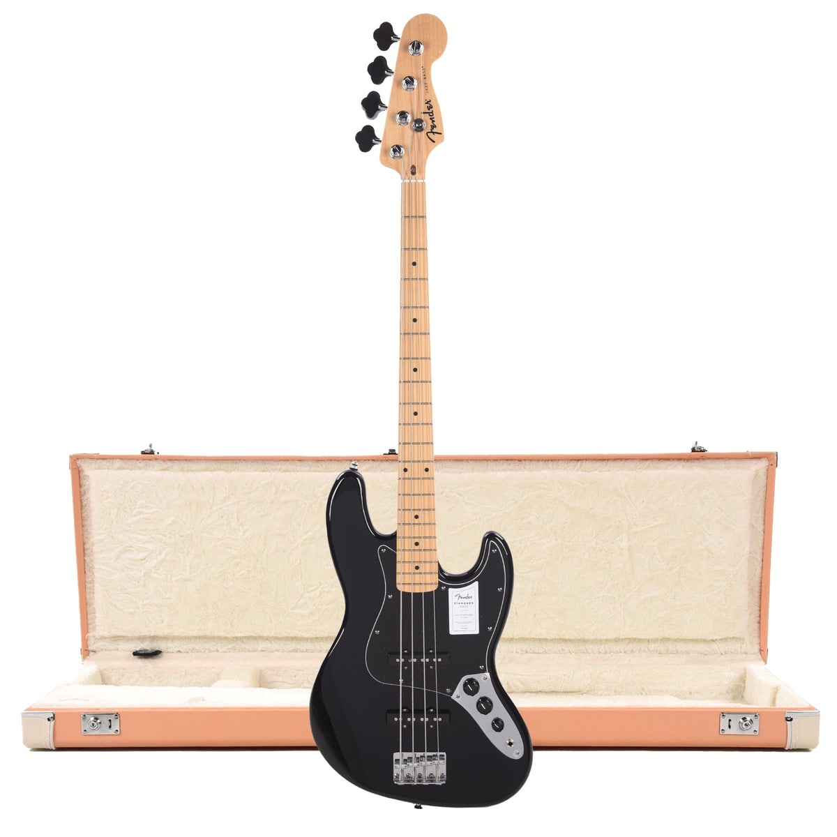 Fender Standard Jazz Bass MN Black and Pacific Peach Hardshell Case Bundle - MusicMarket
