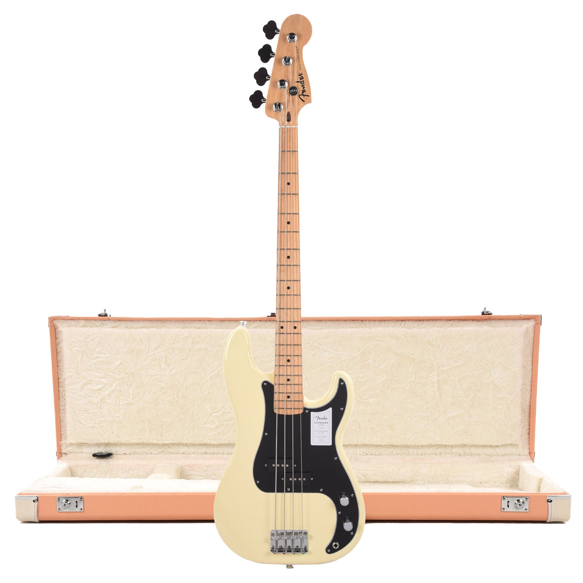 Fender Standard Precision Bass MN Olympic White and Pacific Peach Hardshell Case Bundle - MusicMarket