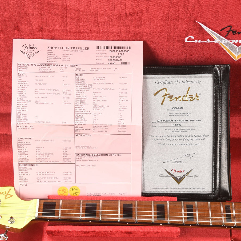 Fender Custom Shop 1970 Jazzmaster "Chicago Special" NOS Fluorescent Yellow - View 9 | MusicMarket