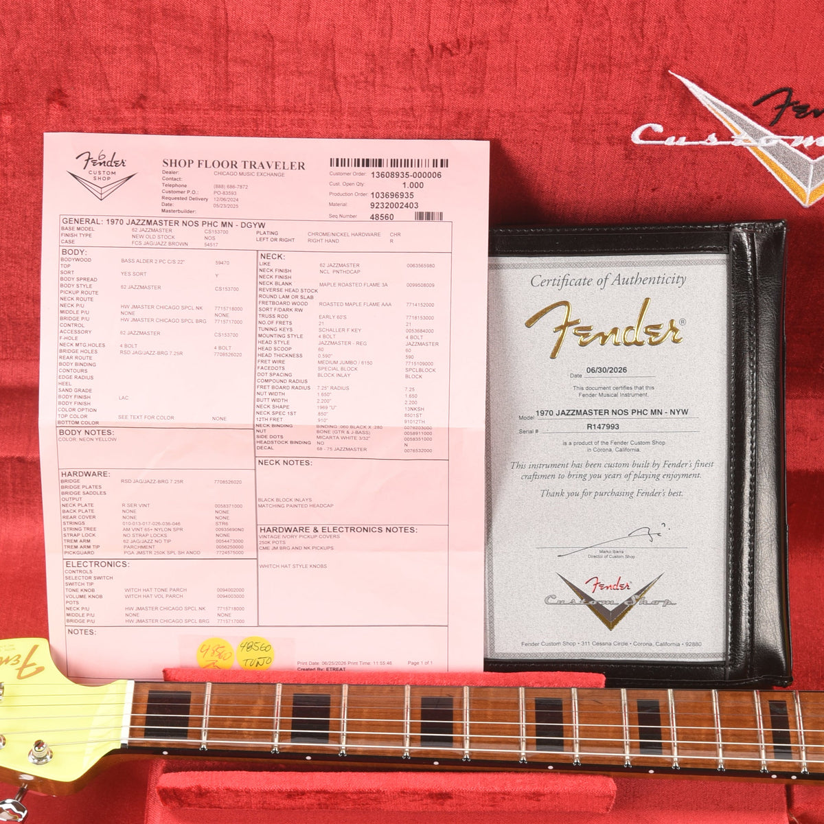 Fender Custom Shop 1970 Jazzmaster "Chicago Special" NOS Fluorescent Yellow - View 9 | MusicMarket