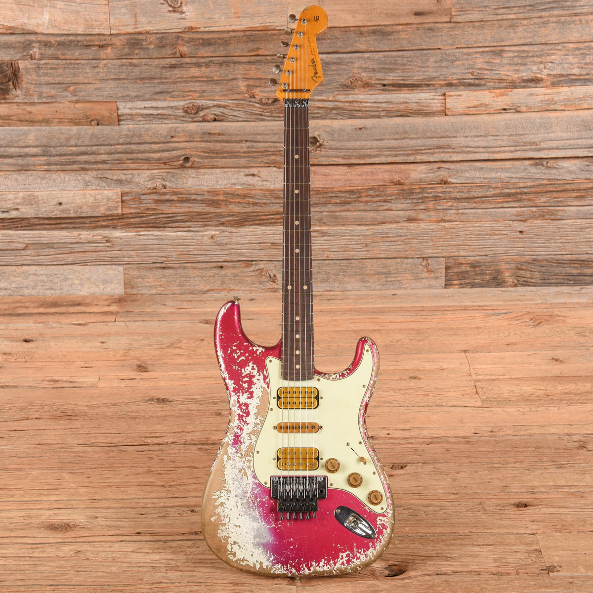 Fender Custom Shop Pink Lightning FR HSH Lipstick Pink Metallic Over Olympic White - View 4 | MusicMarket