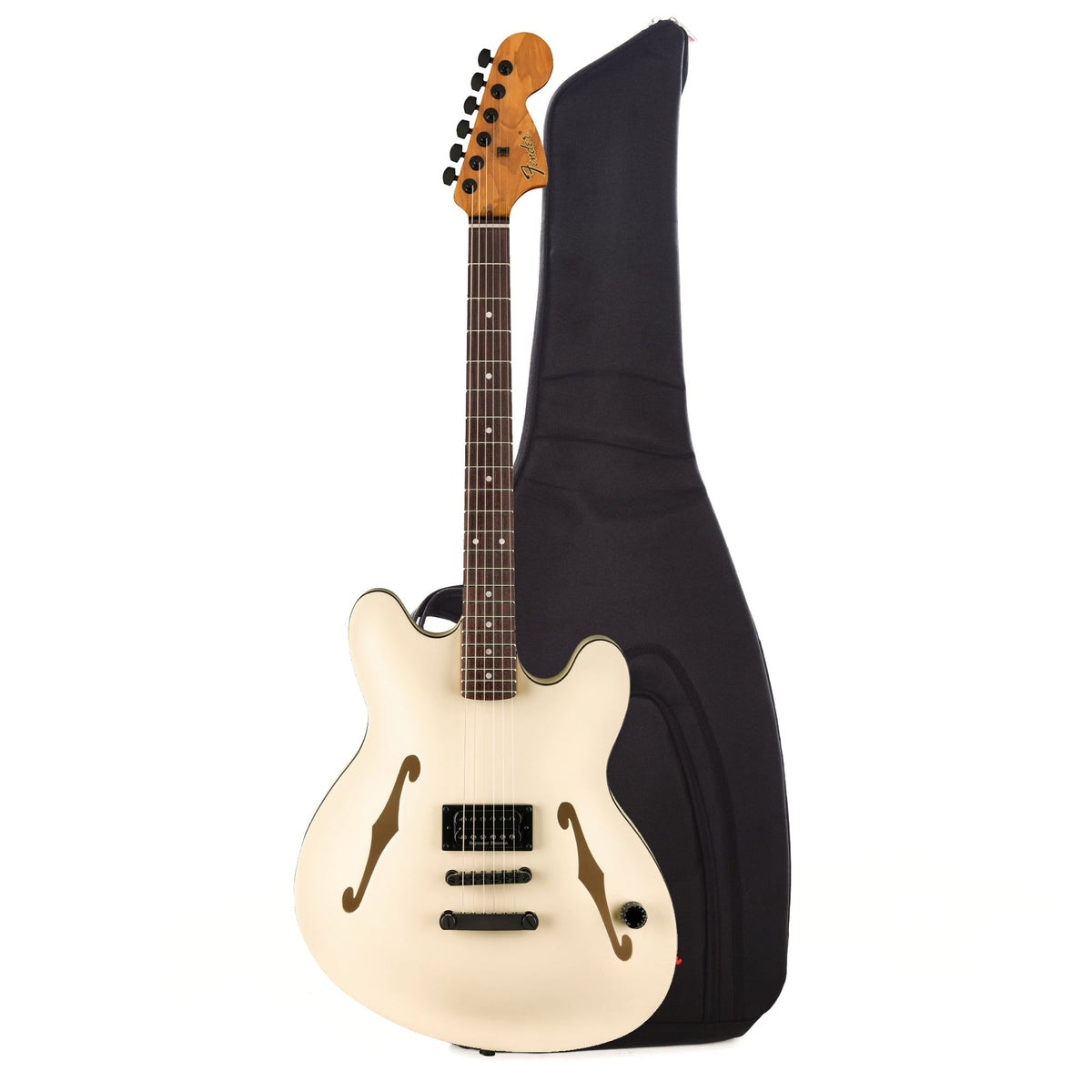 Fender Artist Tom DeLonge Starcaster Satin Olympic White Gig Bag Bundle - MusicMarket