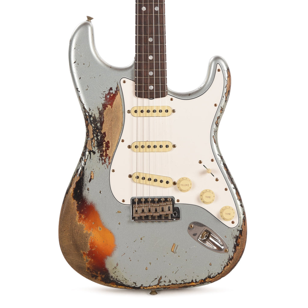 Fender Custom Shop 1965 Stratocaster Super Heavy Relic Super Faded Aged Firemist Silver over 3-Color Sunburst -