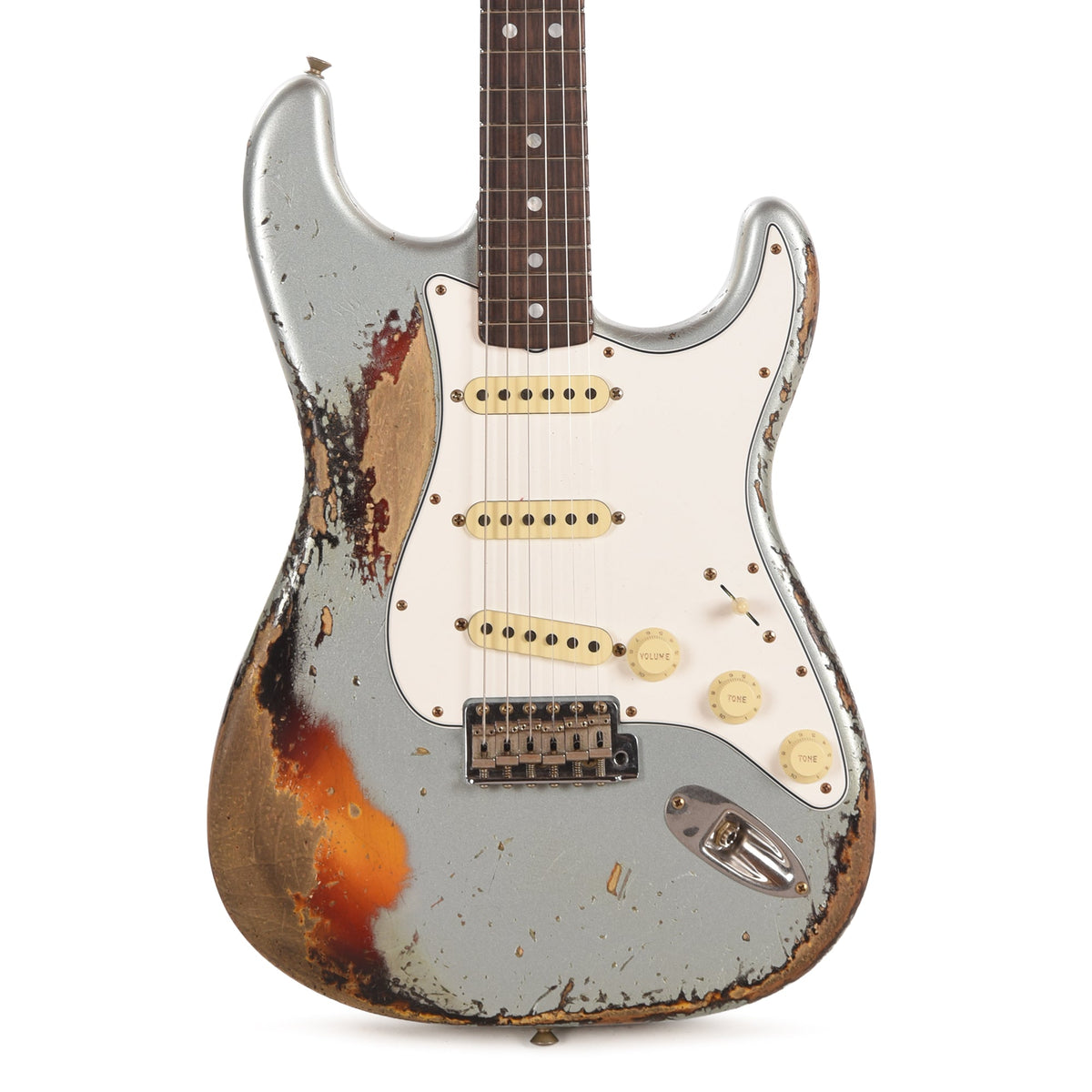 Fender Custom Shop 1965 Stratocaster Super Heavy Relic Super Faded Aged Firemist Silver over 3-Color Sunburst -