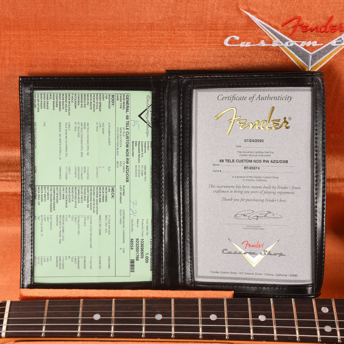 Fender Custom Shop 1968 Custom Telecaster "Chicago Special" NOS Aztec Gold Top & Back w/Oxblood Side - View 9 |