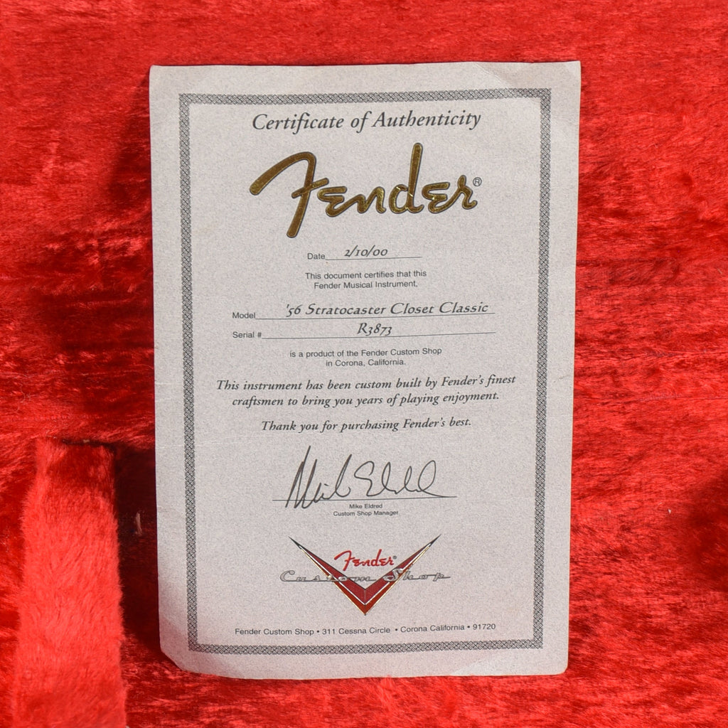 Fender Custom Shop 56 Stratocaster Closet Classic w/Replacement Neck Fiesta Red 2000 - View 10 | MusicMarket