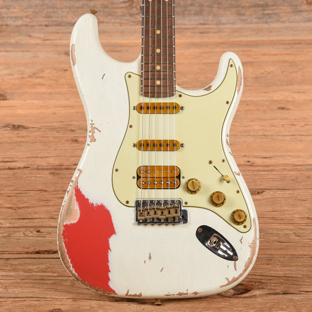 Fender Custom Shop White Lightning 2.0 Stratocaster Heavy Relic Aged Olympic White Over Fiesta Red 2022 - MusicMarket