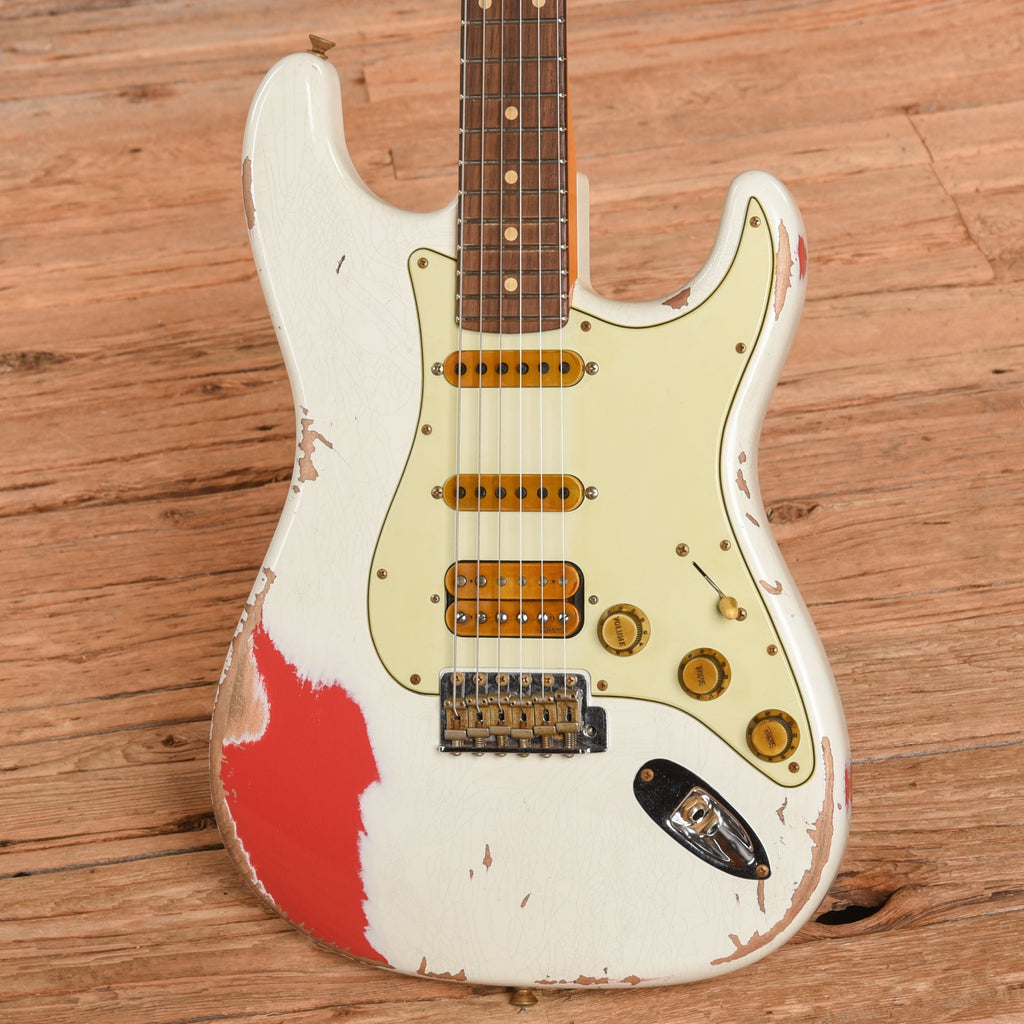 Fender Custom Shop White Lightning 2.0 Stratocaster Heavy Relic Aged Olympic White Over Fiesta Red 2022 - View 2 |