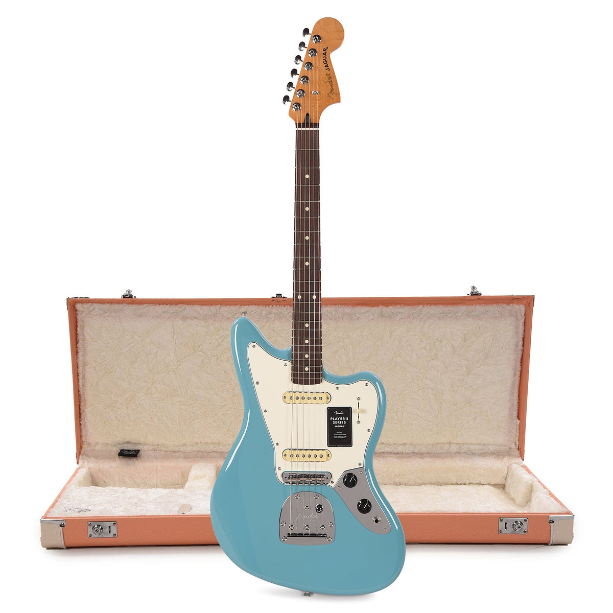 Fender Player II Jaguar RW Aquatone Blue and Pacific Peach Hardshell Case Bundle - MusicMarket
