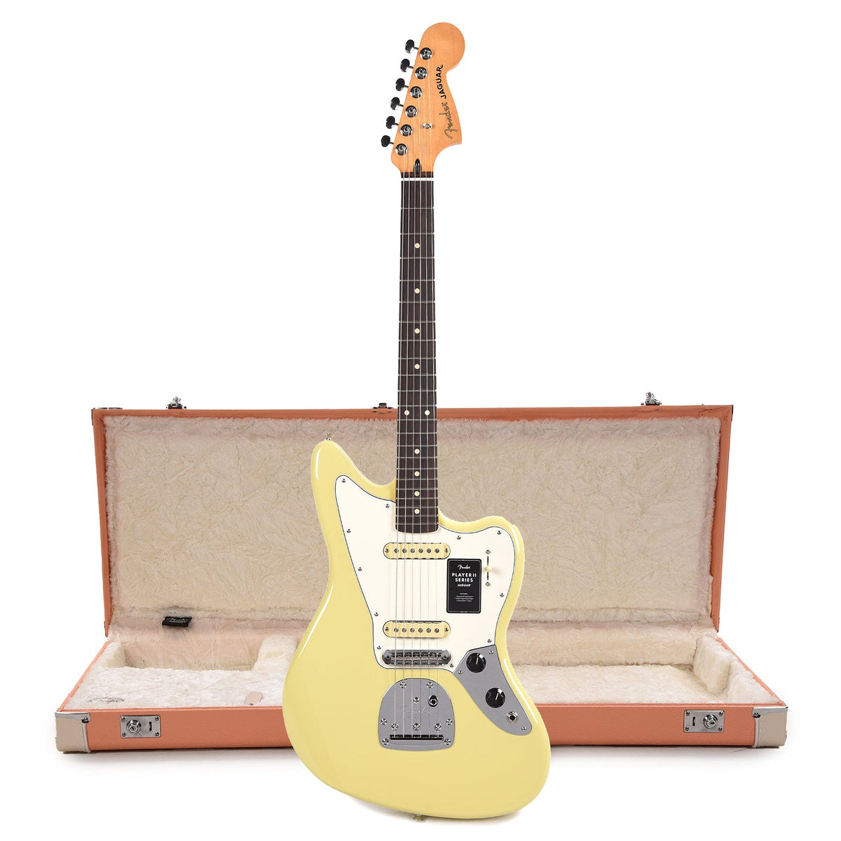 Fender Player II Jaguar RW Hialeah Yellow and Pacific Peach Hardshell Case Bundle - MusicMarket