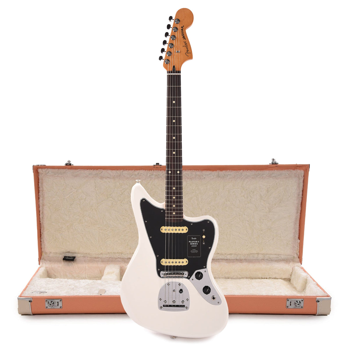 Fender Player II Jaguar RW Polar White and Pacific Peach Hardshell Case Bundle - MusicMarket