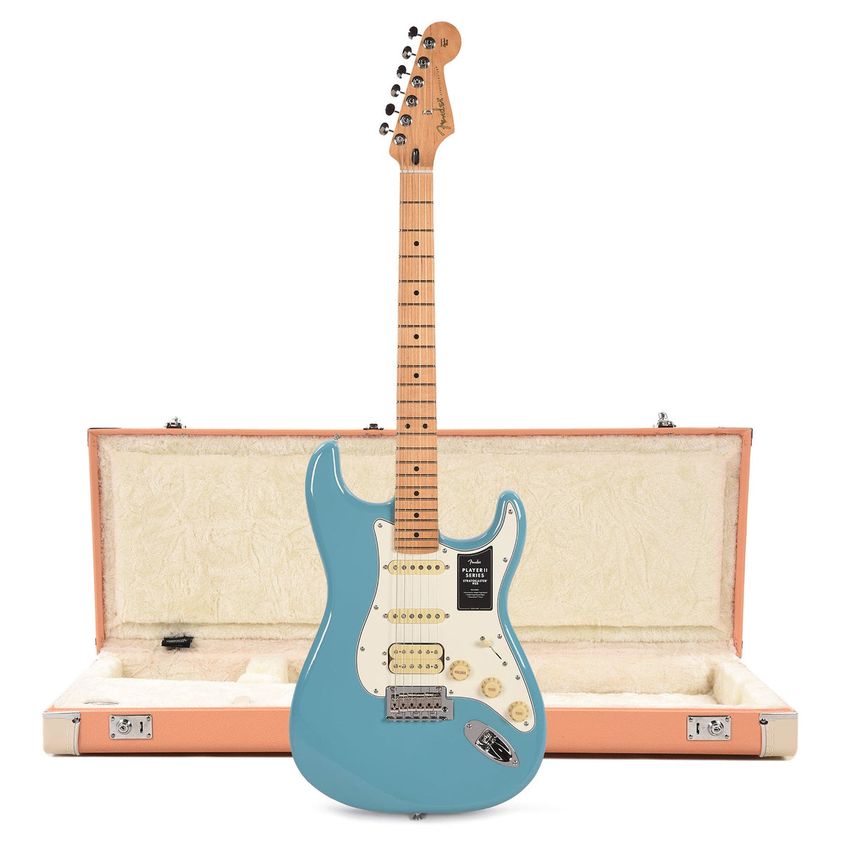 Fender Player II Stratocaster HSS MN Aquatone Blue and Pacific Peach Hardshell Case Bundle - MusicMarket
