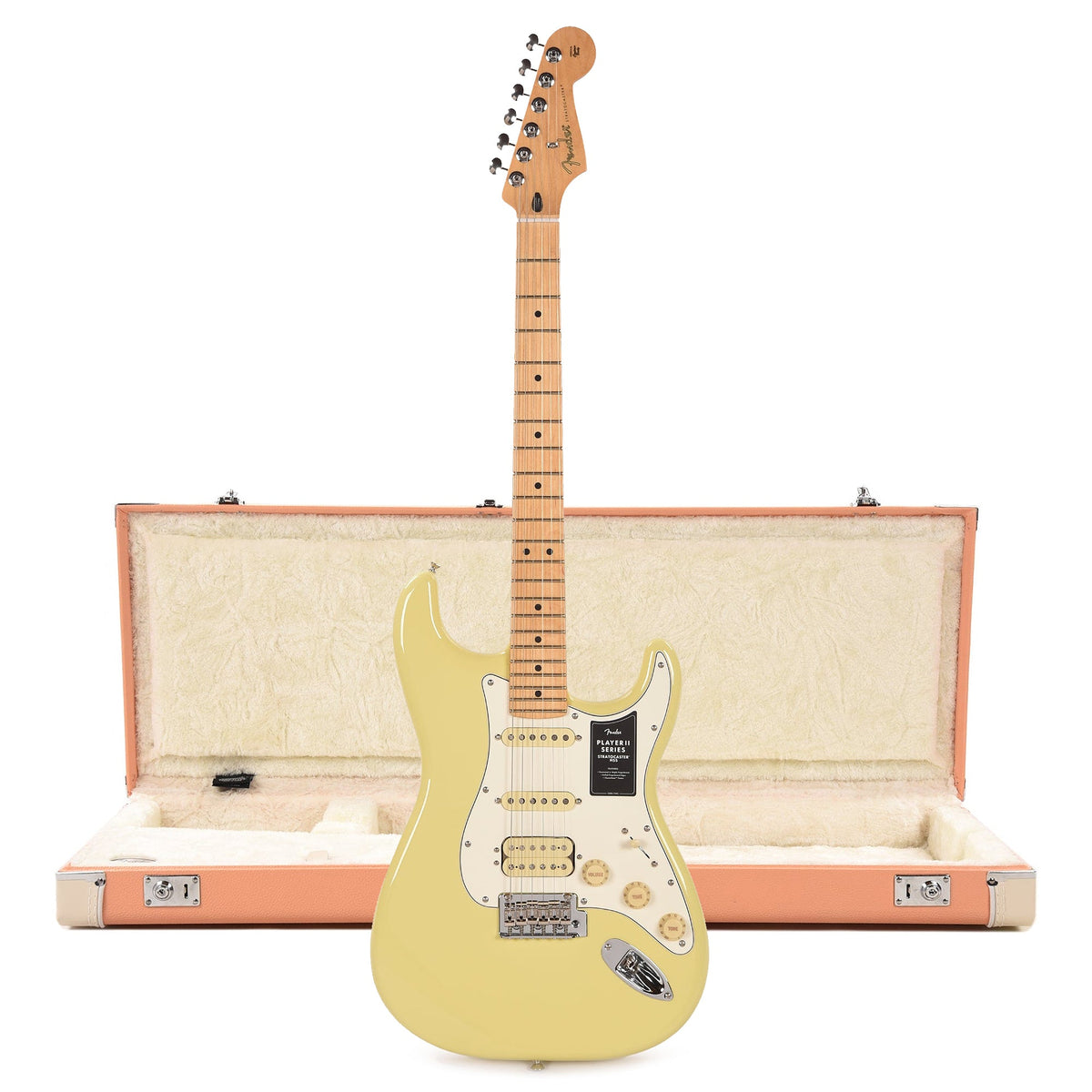 Fender Player II Stratocaster HSS MN Hialeah Yellow and Pacific Peach Hardshell Case Bundle - MusicMarket