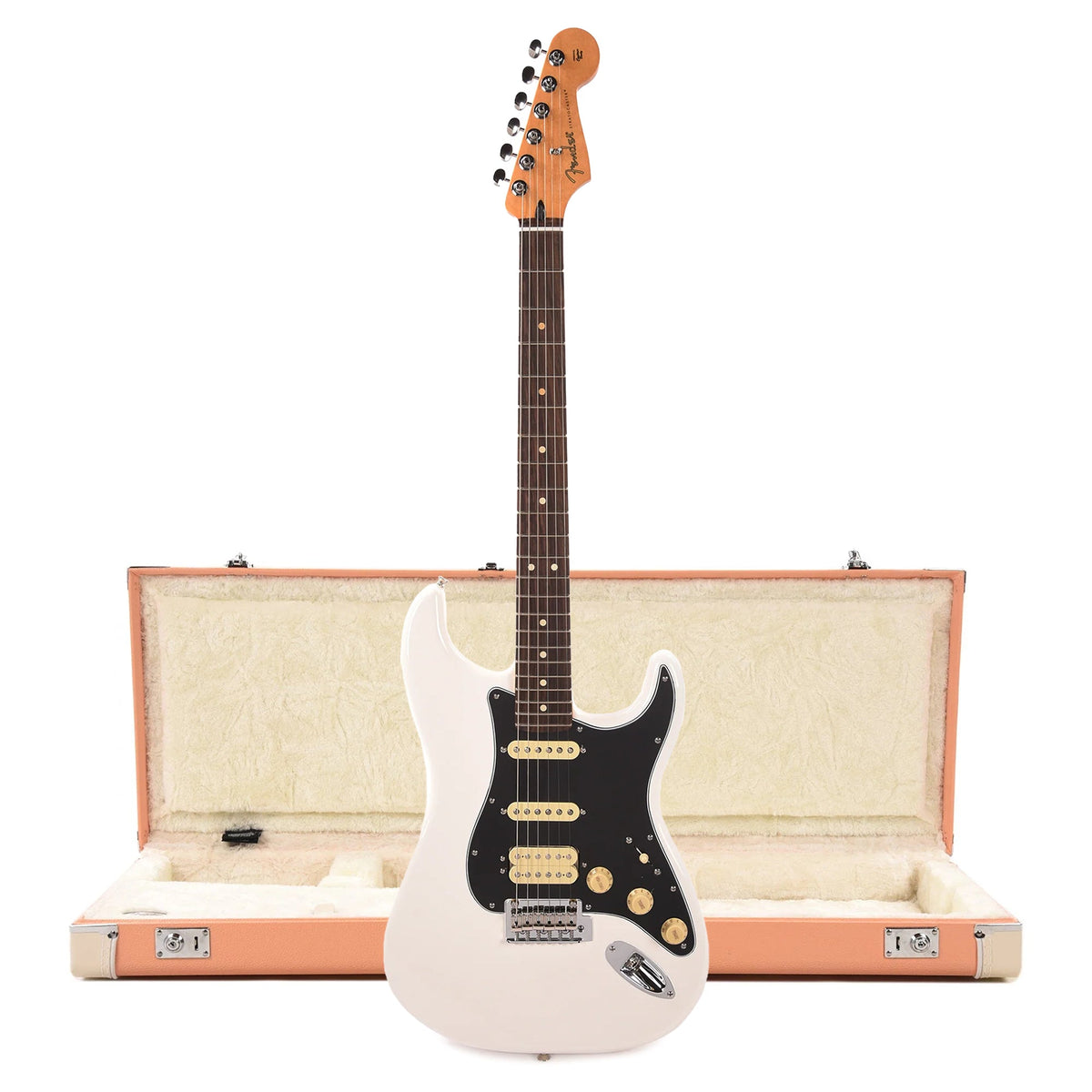 Fender Player II Stratocaster HSS RW Polar White and Pacific Peach Hardshell Case Bundle - MusicMarket