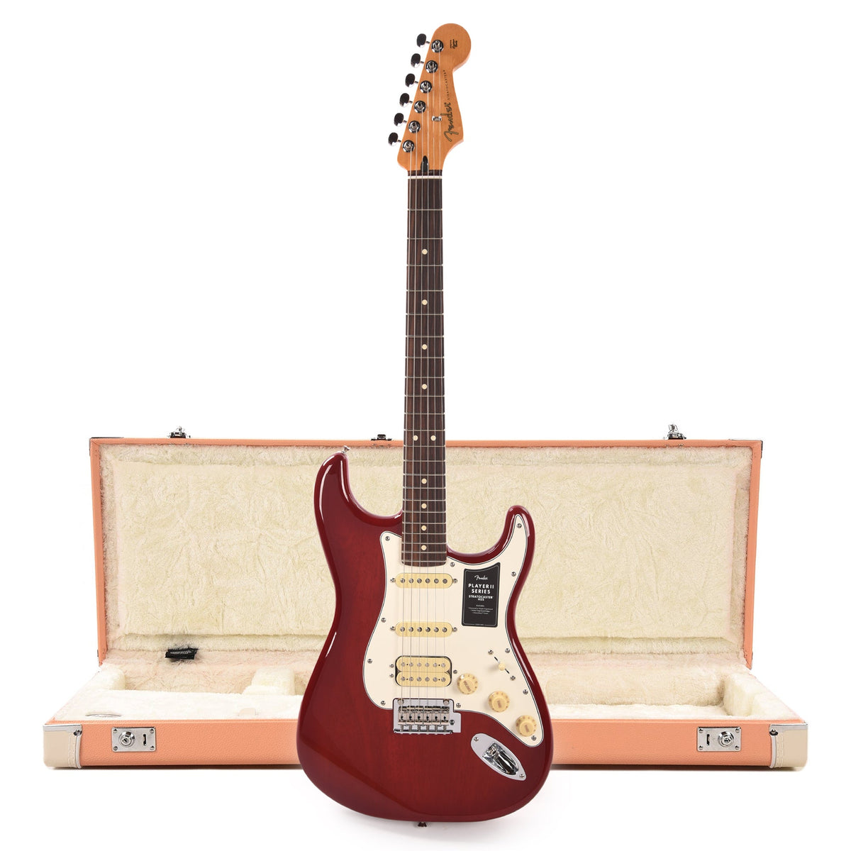 Fender Player II Stratocaster HSS RW Transparent Cherry Burst and Pacific Peach Hardshell Case Bundle - MusicMarket