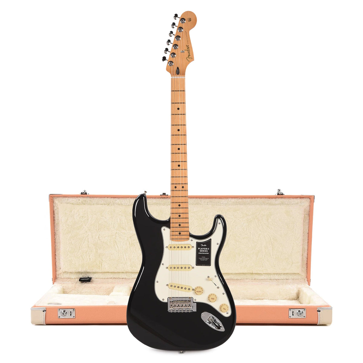 Fender Player II Stratocaster MN Black and Pacific Peach Hardshell Case Bundle - MusicMarket