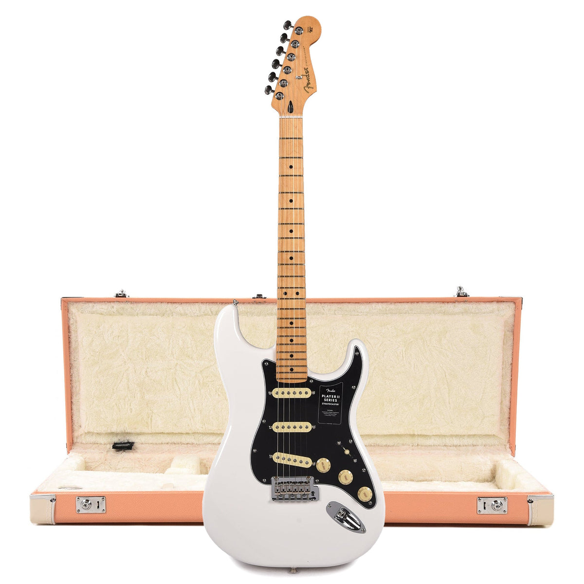 Fender Player II Stratocaster MN Polar White and Pacific Peach Hardshell Case Bundle - MusicMarket