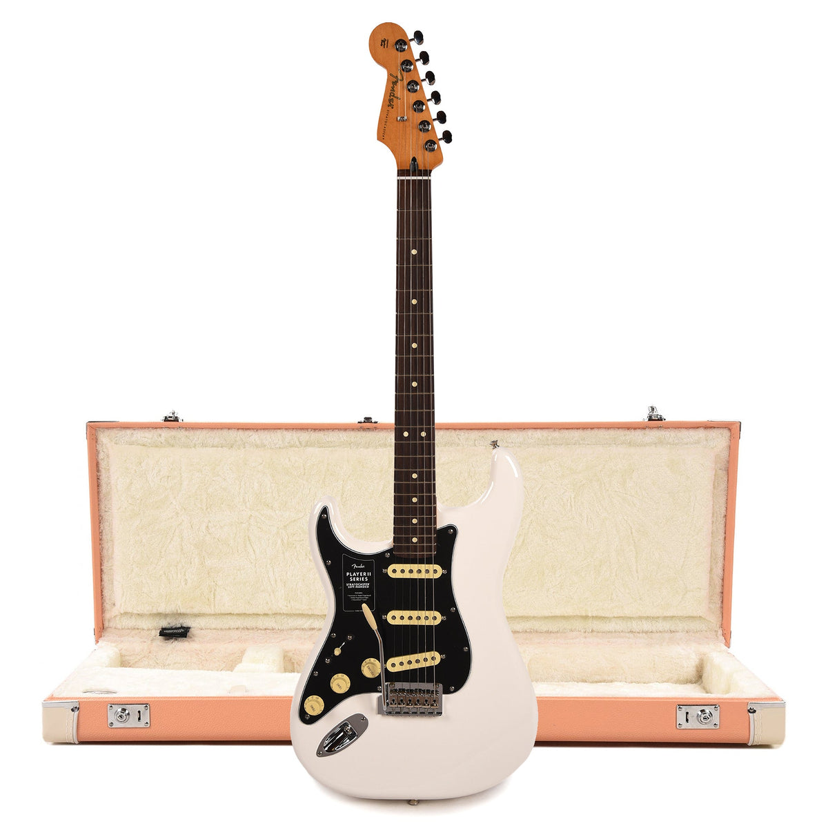 Fender Player II Stratocaster RW Polar White LEFTY and Pacific Peach Hardshell Case Bundle - MusicMarket