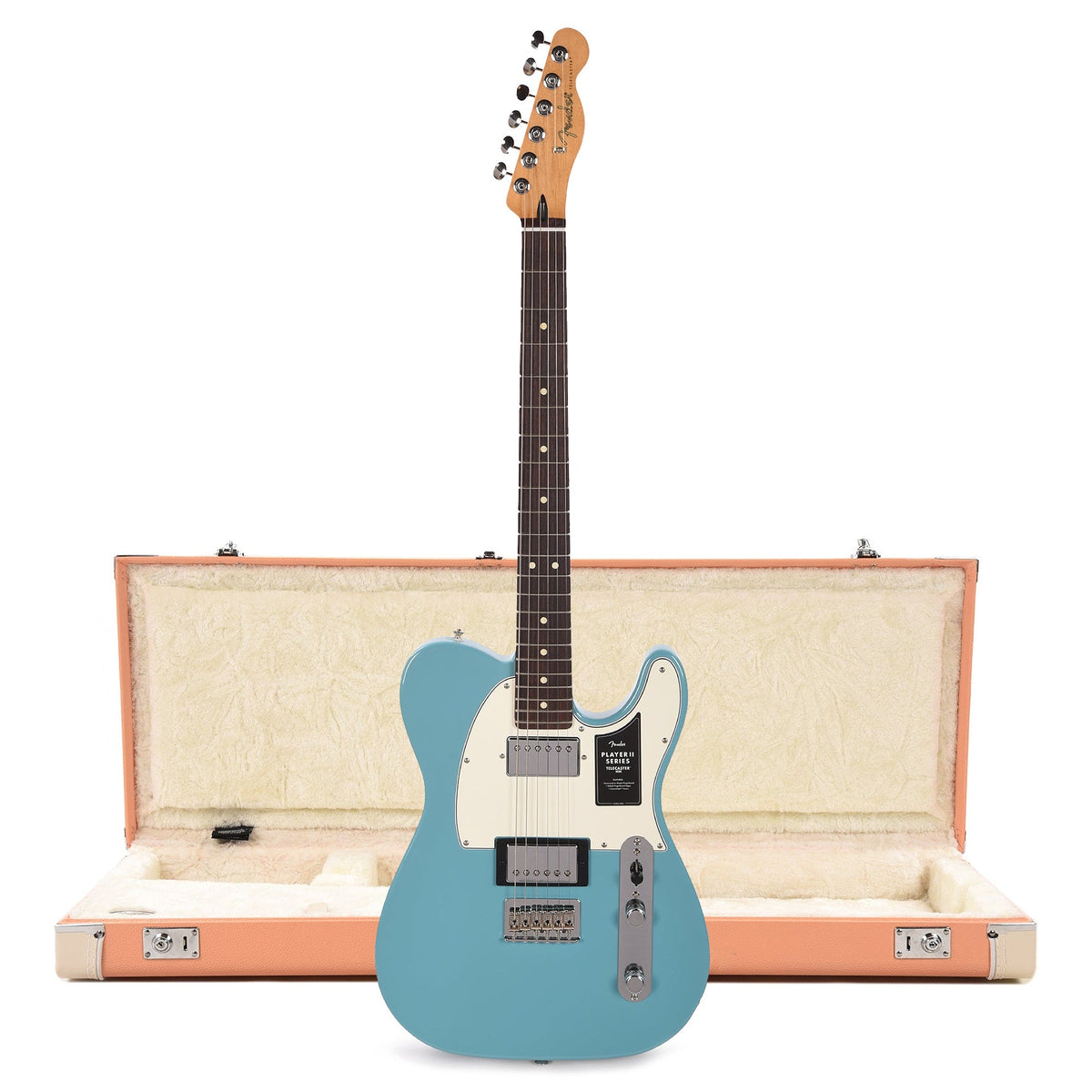 Fender Player II Telecaster HH RW Aquatone Blue and Pacific Peach Hardshell Case Bundle - MusicMarket