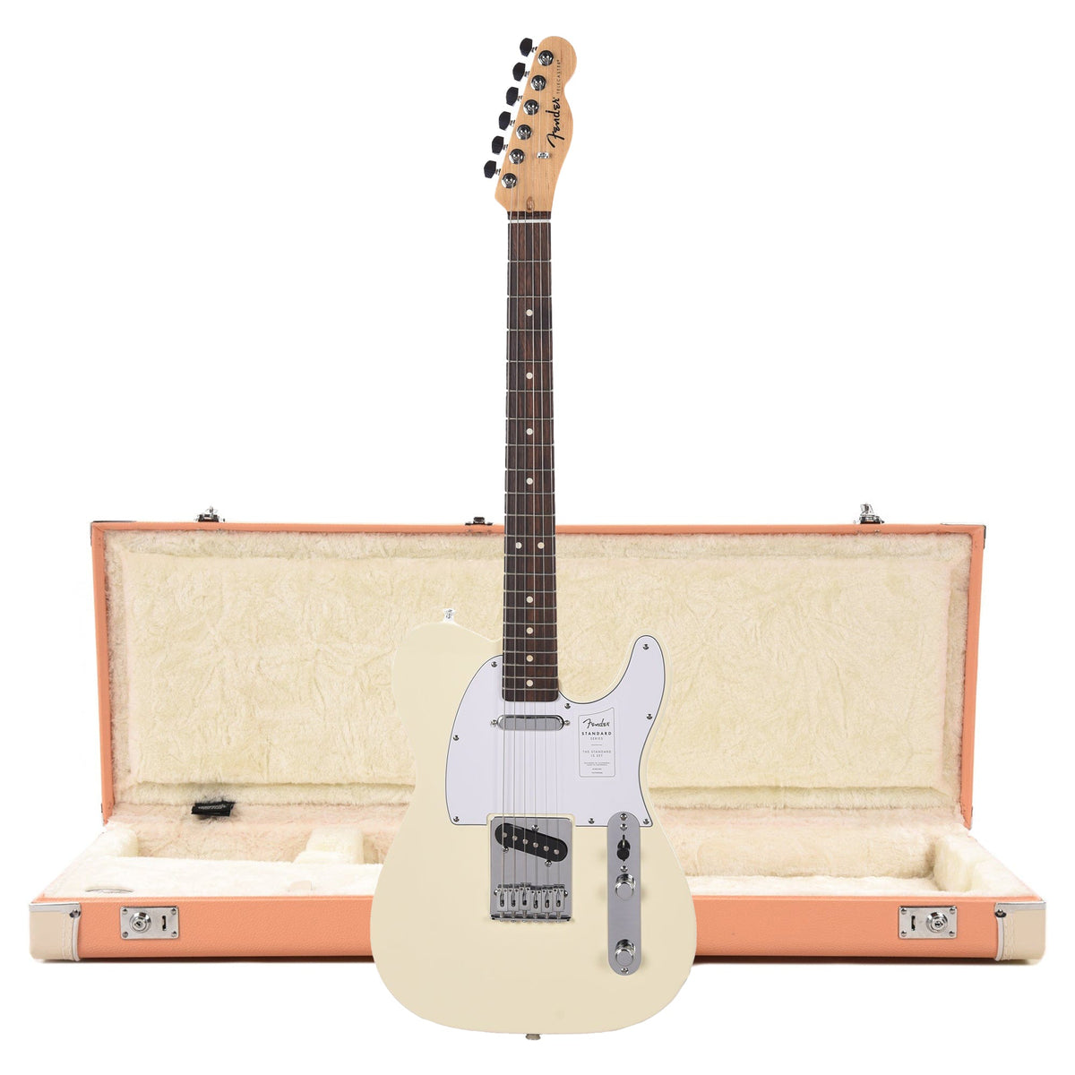 Fender Standard Telecaster LRL Olympic White and Pacific Peach Hardshell Case Bundle - MusicMarket