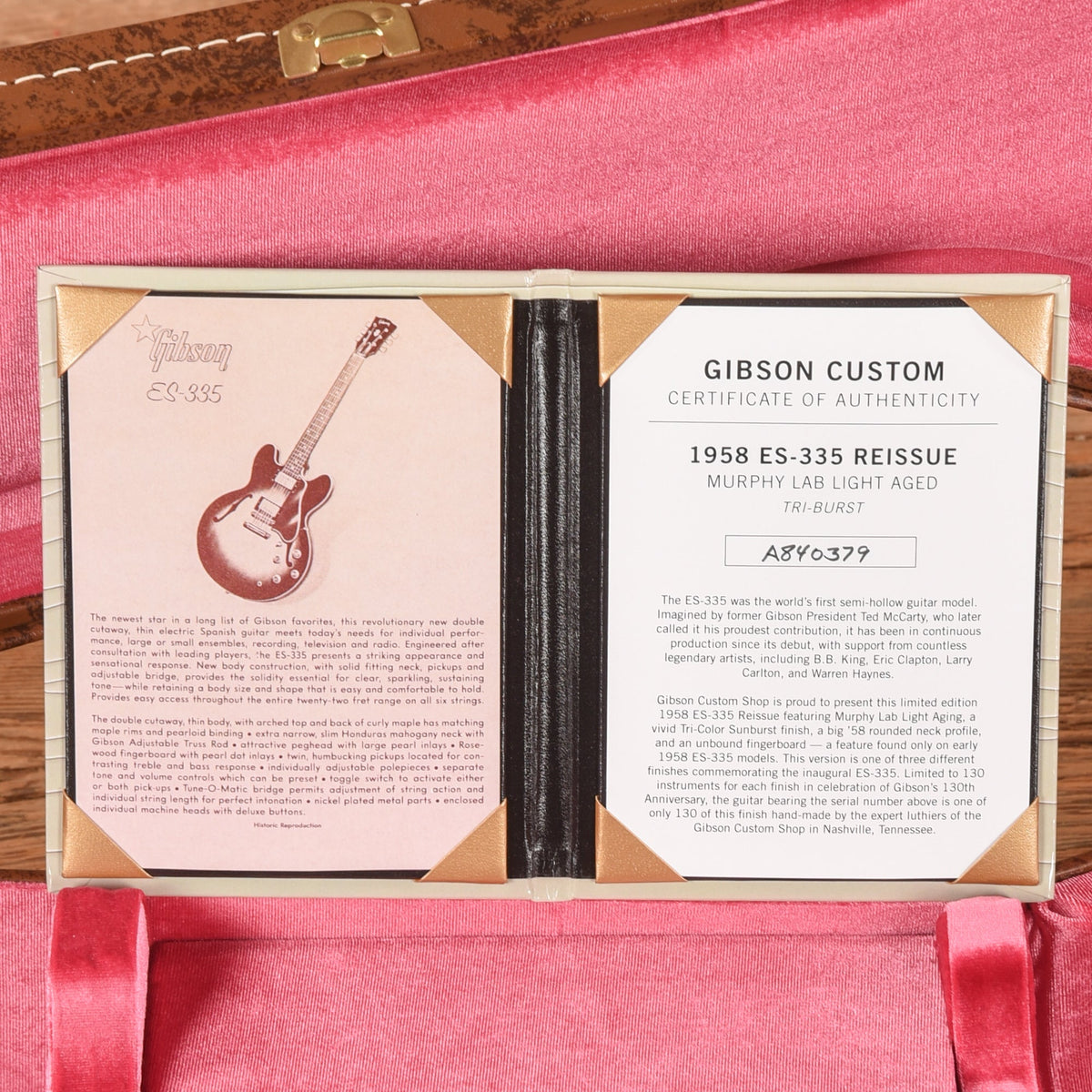 Gibson Custom Shop Murphy Lab 1958 ES-335 Reissue Light Aged Tri Burst 2024 - View 10 | MusicMarket