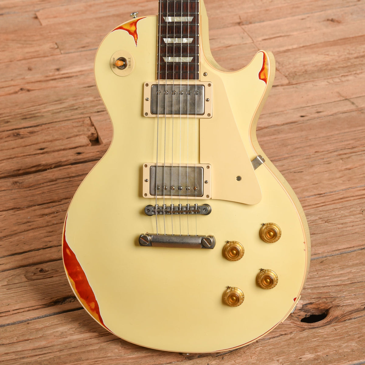 Gibson Custom Painted Over Series '58 Les Paul Standard Reissue Classic White Over Cherry Sunburst 2017 - View 2 |