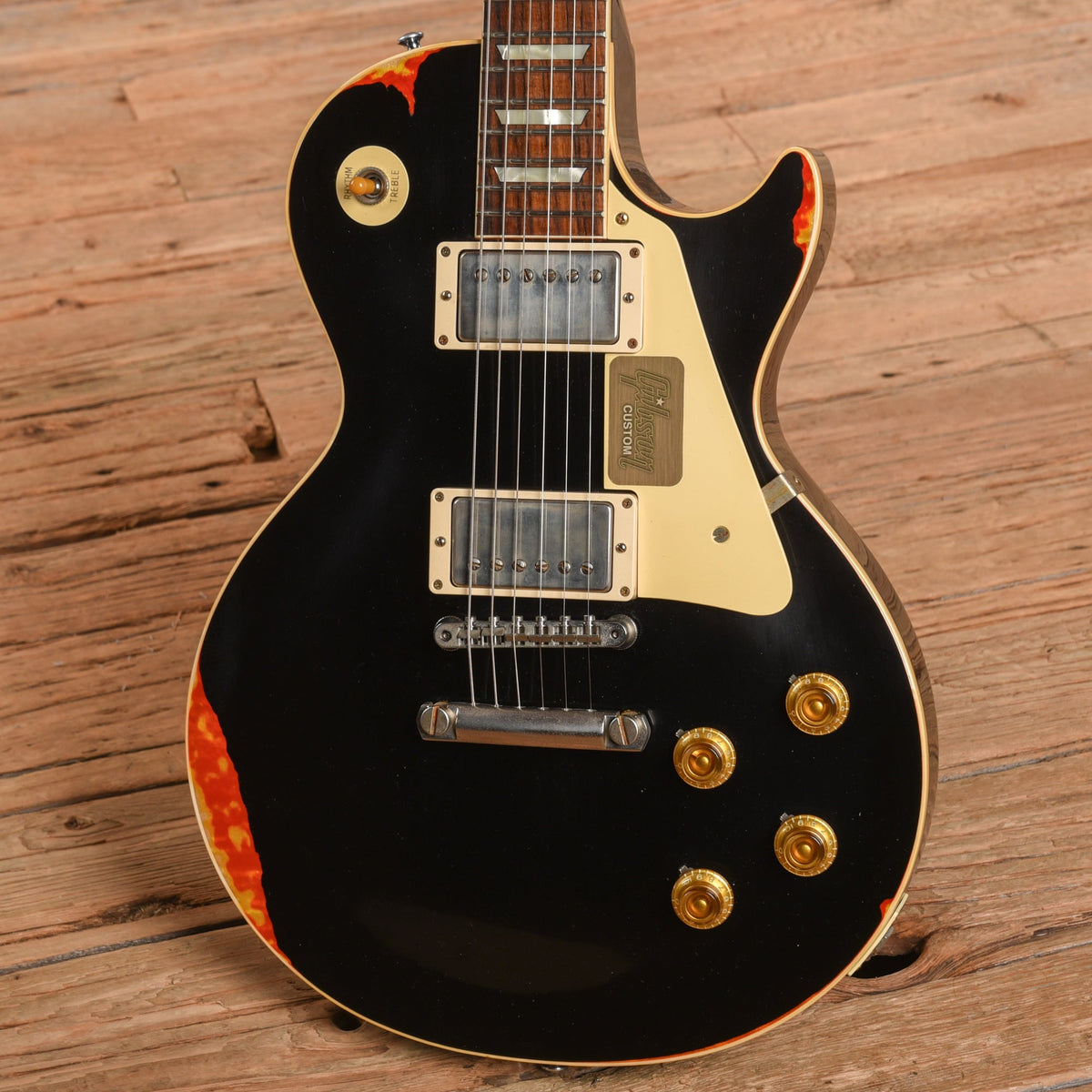 Gibson Custom Painted Over Series '58 Les Paul Standard Reissue Ebony Over Cherry Sunburst 2017 - View 2 | MusicMarket