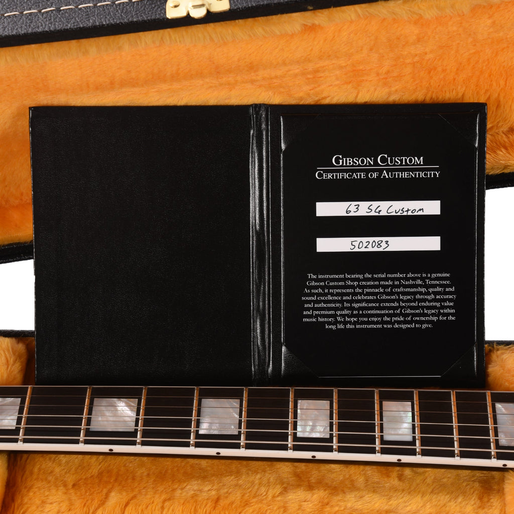 Gibson Custom Shop 1963 SG Custom "CME Spec" Ebony Gloss w/Maestro Vibrola - View 9 | MusicMarket